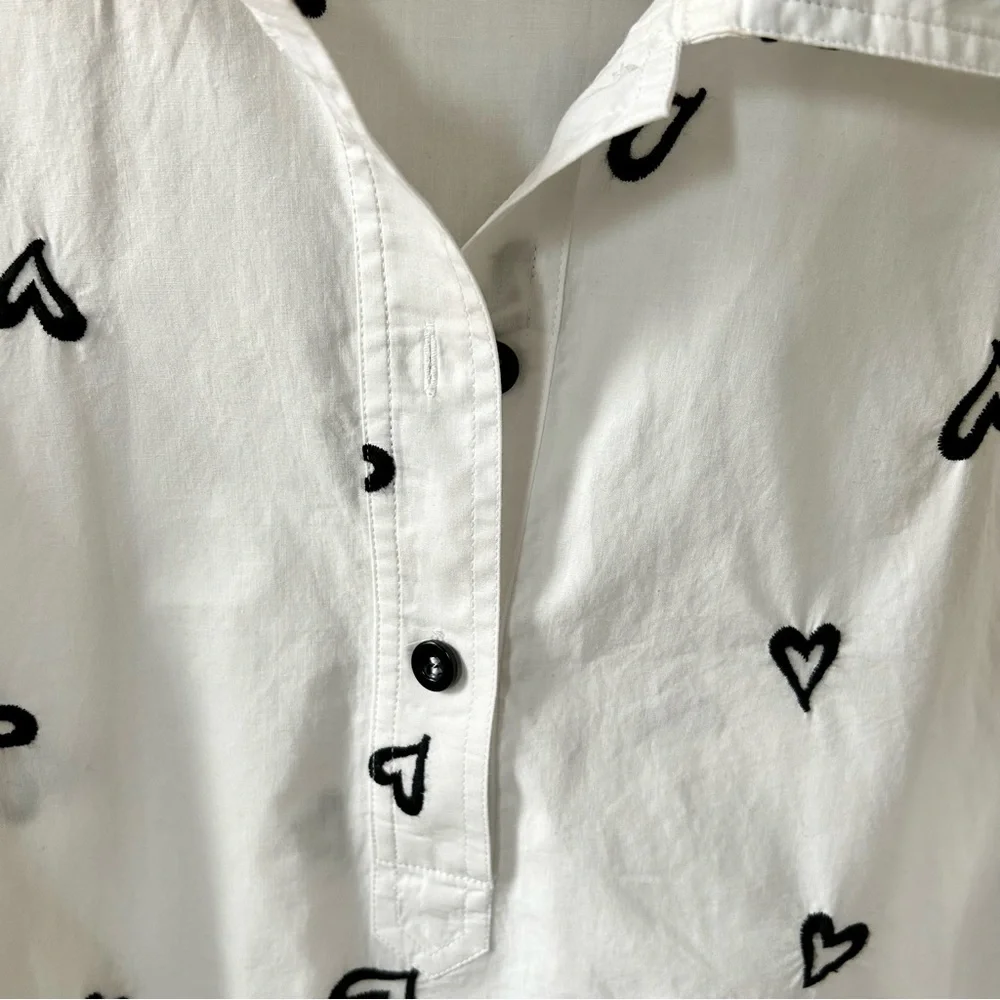 Hunter Bell Nigel Shirt White Embroidered Heart Size Large Long Sleeve Cotton - Picture 3 of 8